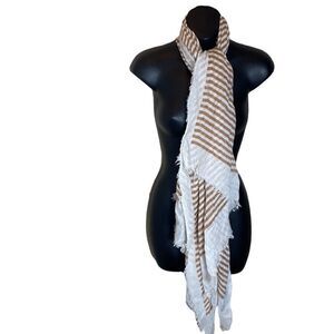 Brazen 100% viscose lightweight soft brown/white striped tiny fringed ends